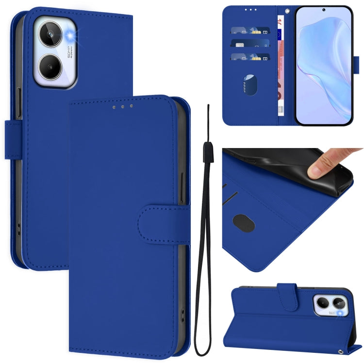 Skin Feel Solid Color Leather Phone Case with Lanyard, For Realme 10 4G Global