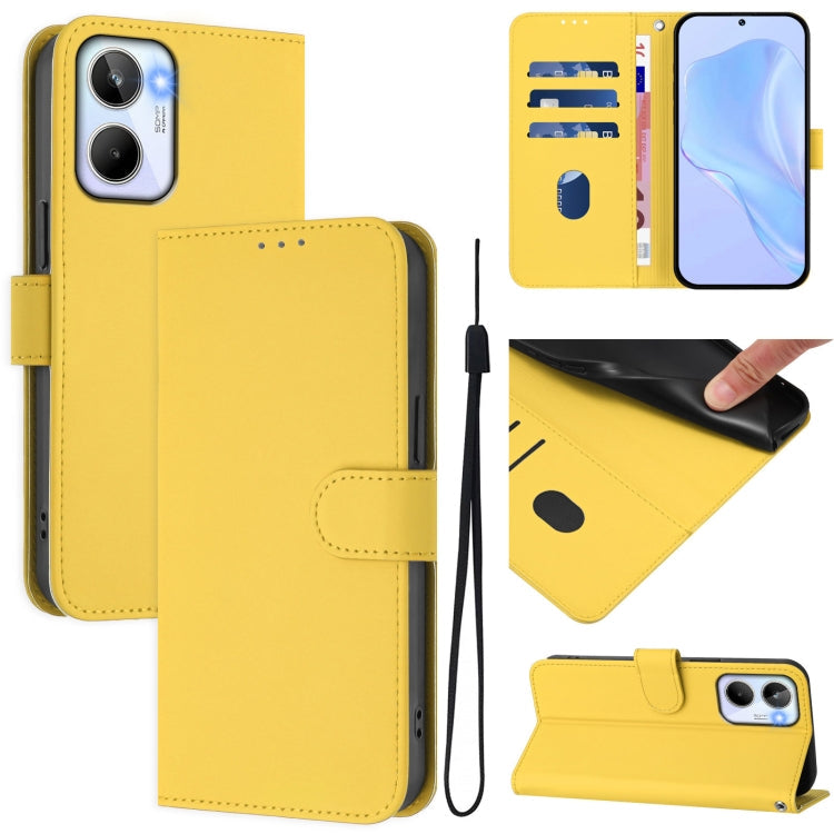 Skin Feel Solid Color Leather Phone Case with Lanyard, For Realme 10 4G Global