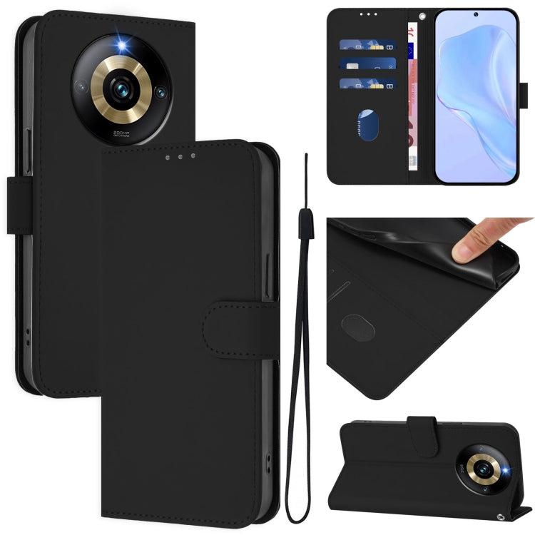 Skin Feel Solid Color Leather Phone Case with Lanyard, For Realme Narzo 60 Pro Global