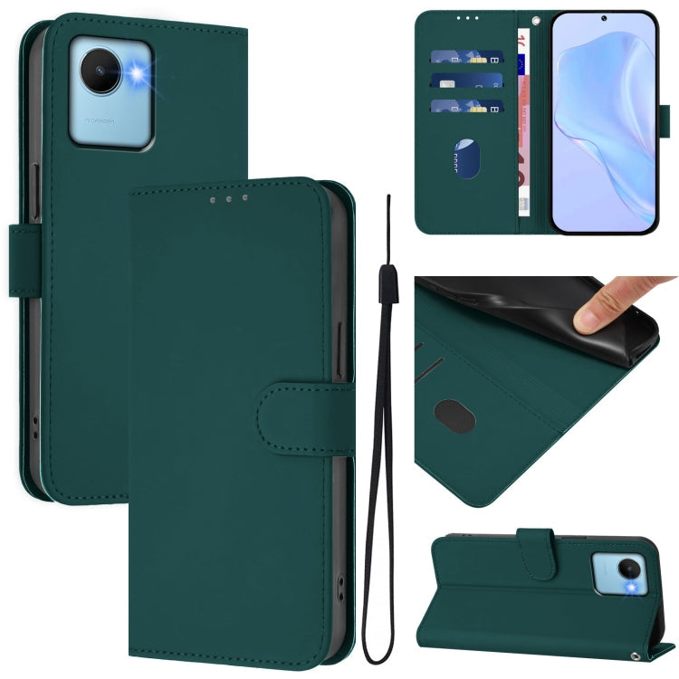 Skin Feel Solid Color Leather Phone Case with Lanyard, For Realme C30 4G / C30s