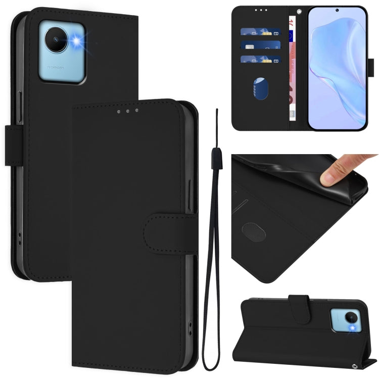 Skin Feel Solid Color Leather Phone Case with Lanyard, For Realme C30 4G / C30s