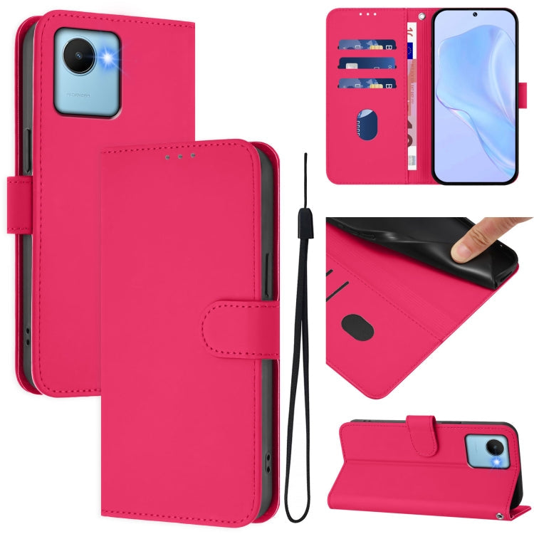 Skin Feel Solid Color Leather Phone Case with Lanyard, For Realme C30 4G / C30s