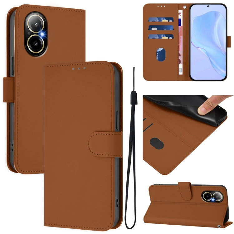 Skin Feel Solid Color Leather Phone Case with Lanyard, For Realme C67 4G Global