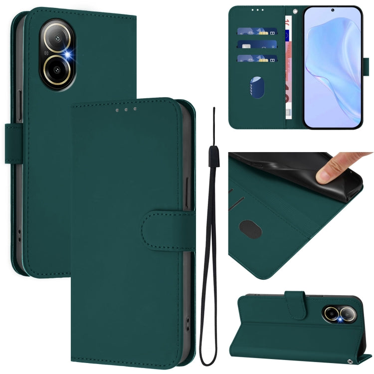 Skin Feel Solid Color Leather Phone Case with Lanyard, For Realme C67 4G Global