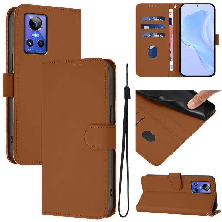 Skin Feel Solid Color Leather Phone Case with Lanyard, For Realme GT Neo 3