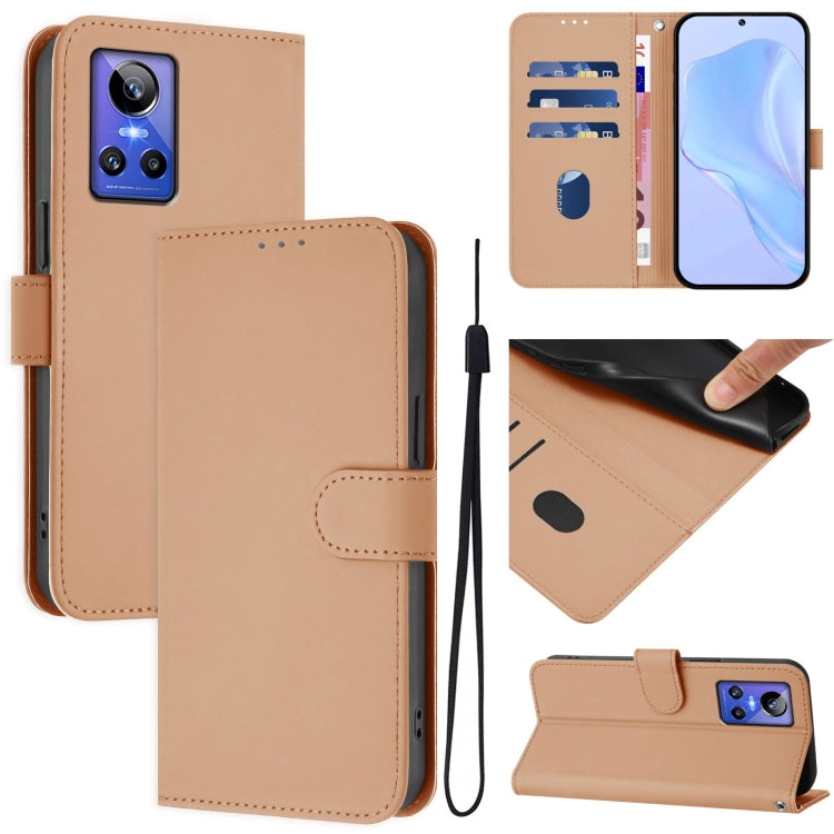 Skin Feel Solid Color Leather Phone Case with Lanyard, For Realme GT Neo 3