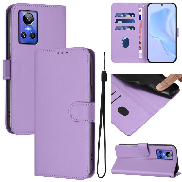 Skin Feel Solid Color Leather Phone Case with Lanyard, For Realme GT Neo 3