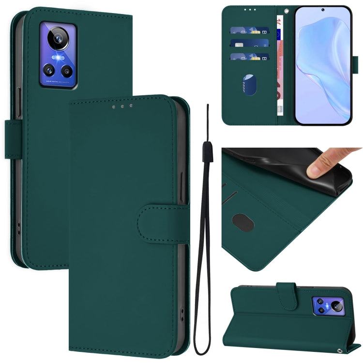 Skin Feel Solid Color Leather Phone Case with Lanyard, For Realme GT Neo 3