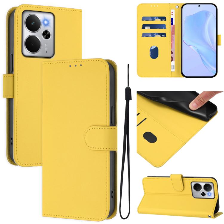 Skin Feel Solid Color Leather Phone Case with Lanyard, For Realme 14 5G / 14T 5G Global