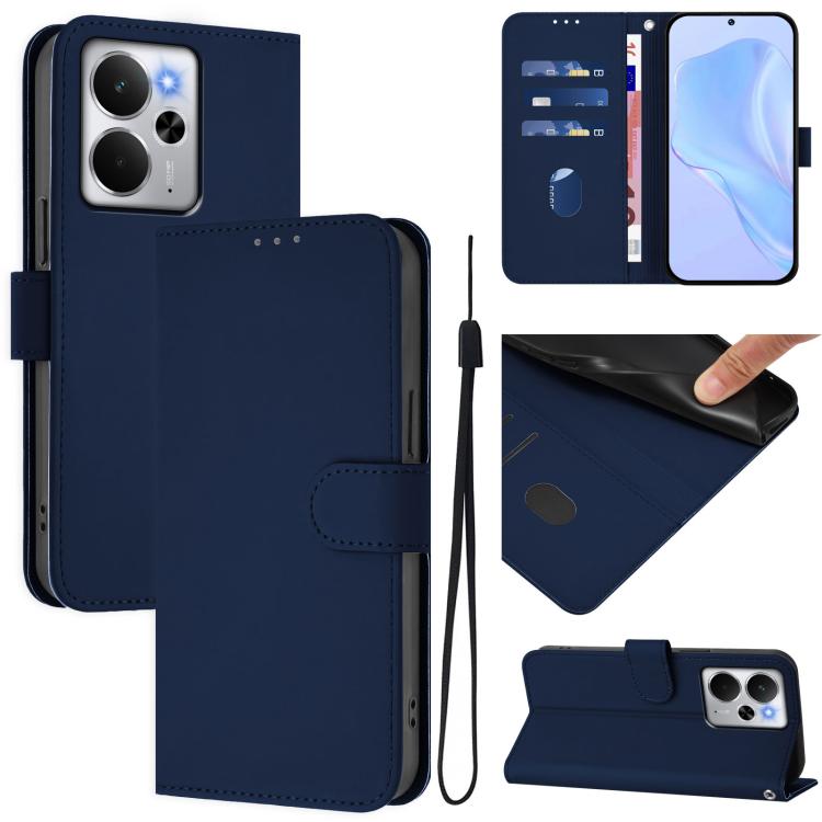 Skin Feel Solid Color Leather Phone Case with Lanyard, For Realme 14 5G / 14T 5G Global