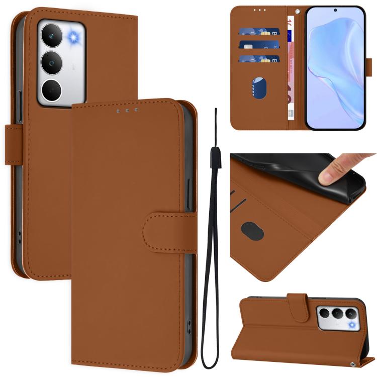 Skin Feel Solid Color Leather Phone Case with Lanyard, For Realme C71 4G Global