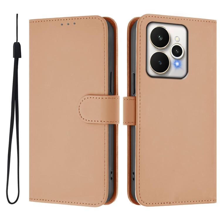 Skin Feel Solid Color Leather Phone Case with Lanyard, For Realme 15 / 15 Pro 5G Global