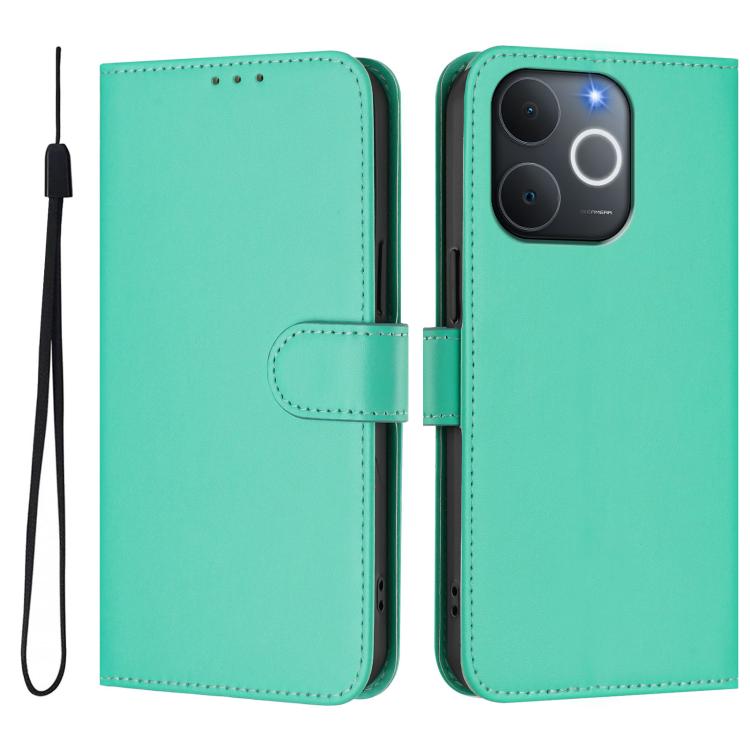 Skin Feel Solid Color Leather Phone Case with Lanyard, For Realme C71 4G India