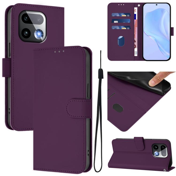 Skin Feel Solid Color Leather Phone Case with Lanyard, For Realme 16 Pro+ 5G Global