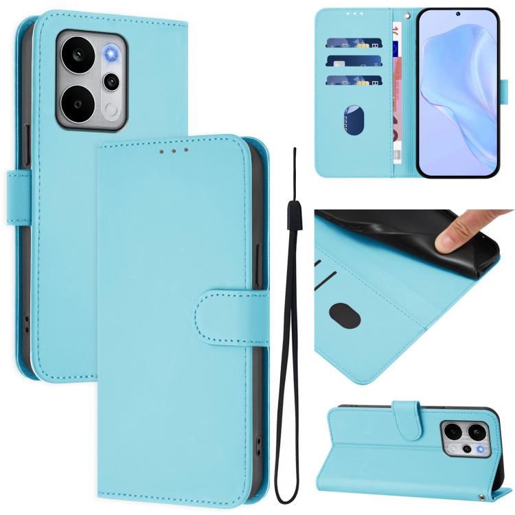 Skin Feel Solid Color Leather Phone Case with Lanyard, For Realme P4 Power 5G