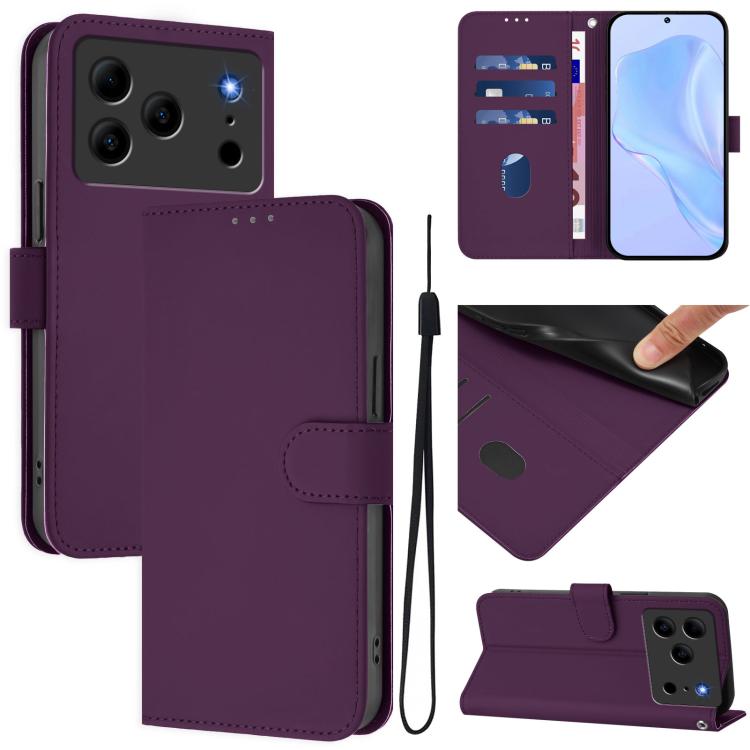 Skin Feel Solid Color Leather Phone Case with Lanyard, For Doogee Note 56 / Note 56 Pro