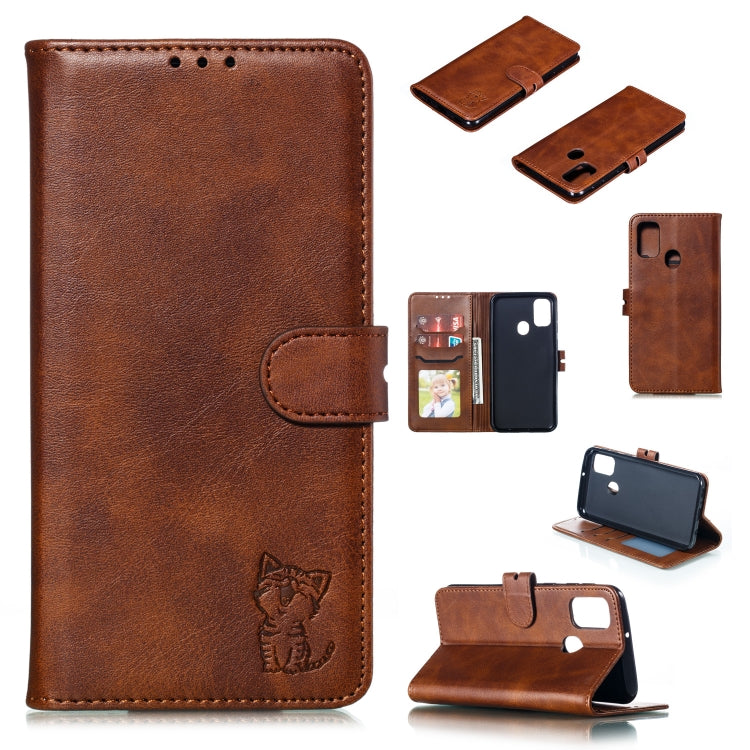 Embossed Happy Cat Pattern Horizontal Flip Leather Case with Holder & Card Slots & Wallet & Photo Frame, For Samsung Galaxy A21s, For Samsung Galaxy A71 5G, For Samsung Galaxy Note20, For Samsung Galaxy Note20 Ultra