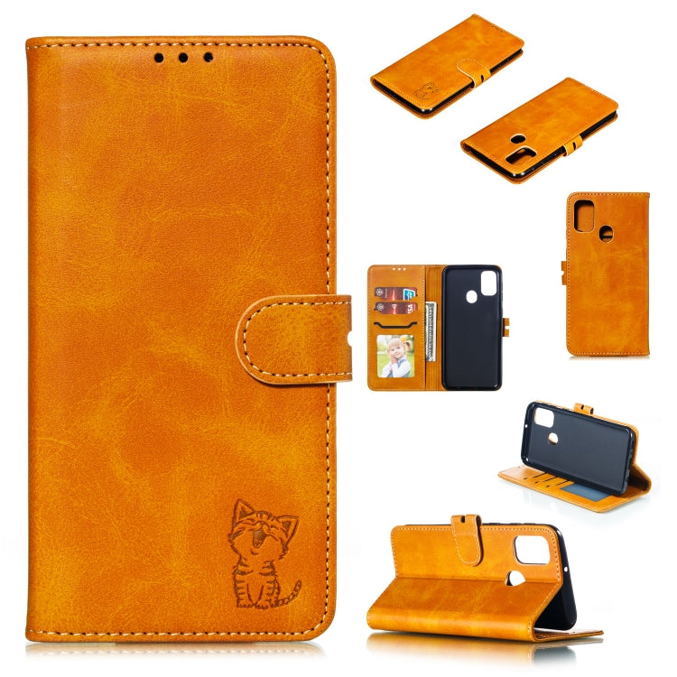 Embossed Happy Cat Pattern Horizontal Flip Leather Case with Holder & Card Slots & Wallet & Photo Frame, For Samsung Galaxy A21s, For Samsung Galaxy A71 5G, For Samsung Galaxy Note20, For Samsung Galaxy Note20 Ultra