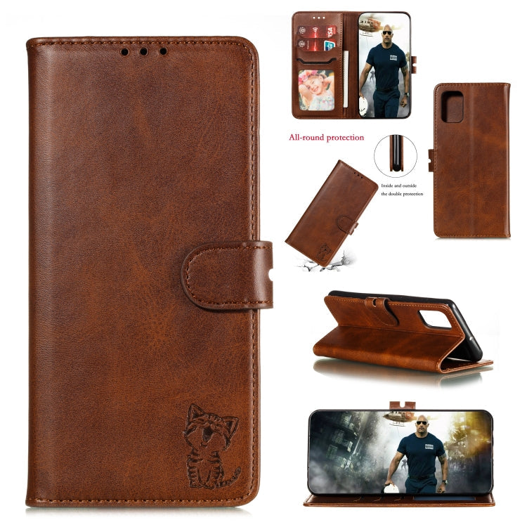 Embossed Happy Cat Pattern Horizontal Flip Leather Case with Holder & Card Slots & Wallet & Photo Frame, For Samsung Galaxy A21s, For Samsung Galaxy A71 5G, For Samsung Galaxy Note20, For Samsung Galaxy Note20 Ultra