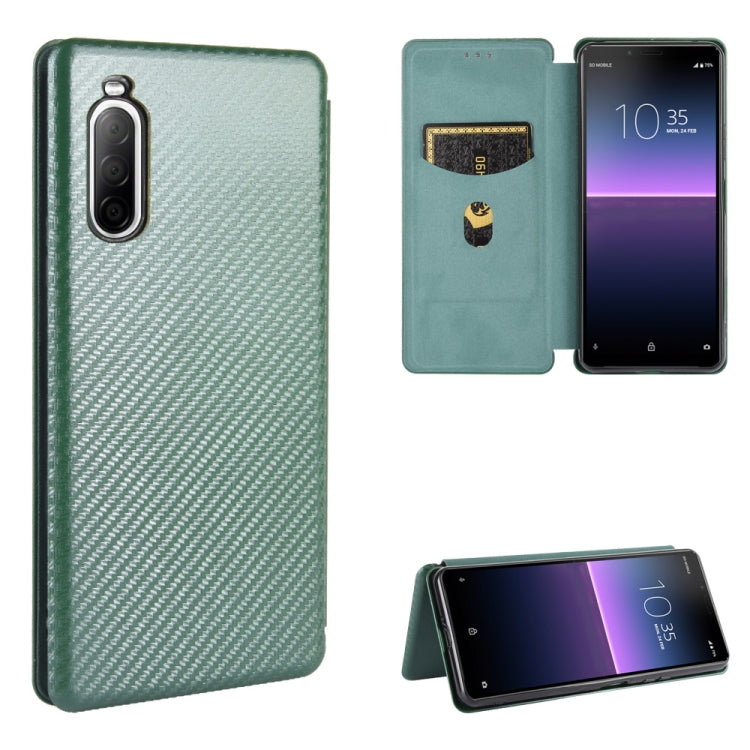 Carbon Fiber Texture Magnetic Horizontal Flip TPU + PC + PU Leather Case with Card Slot, For Sony Xperia 8 Lite, For Sony Xperia 8, For Sony Xperia 10 II, For Sony Xperia L4