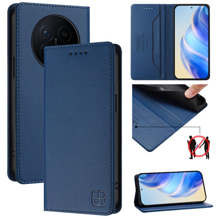 RC01 Dual-Folded Magnetic Suction RFID Leather Phone Case, For Honor Magic8 Pro, For Honor Magic8, For Honor Play 70 Plus