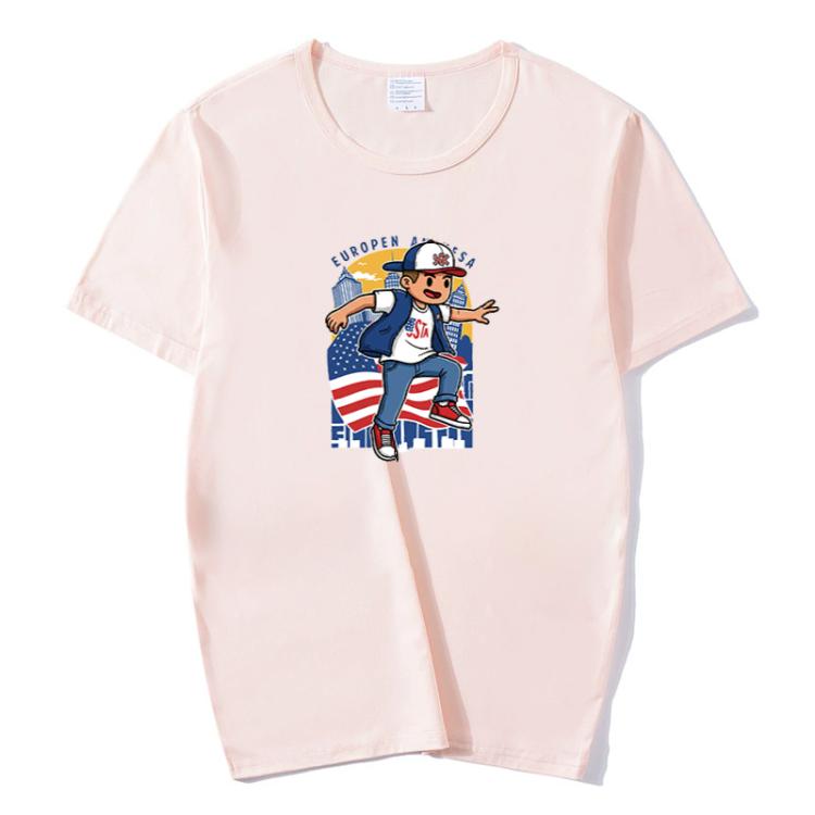 Boy Printed Round Neck Modal Short Sleeve T-shirt Print On Your Demand, M, POD T-Shirt, L