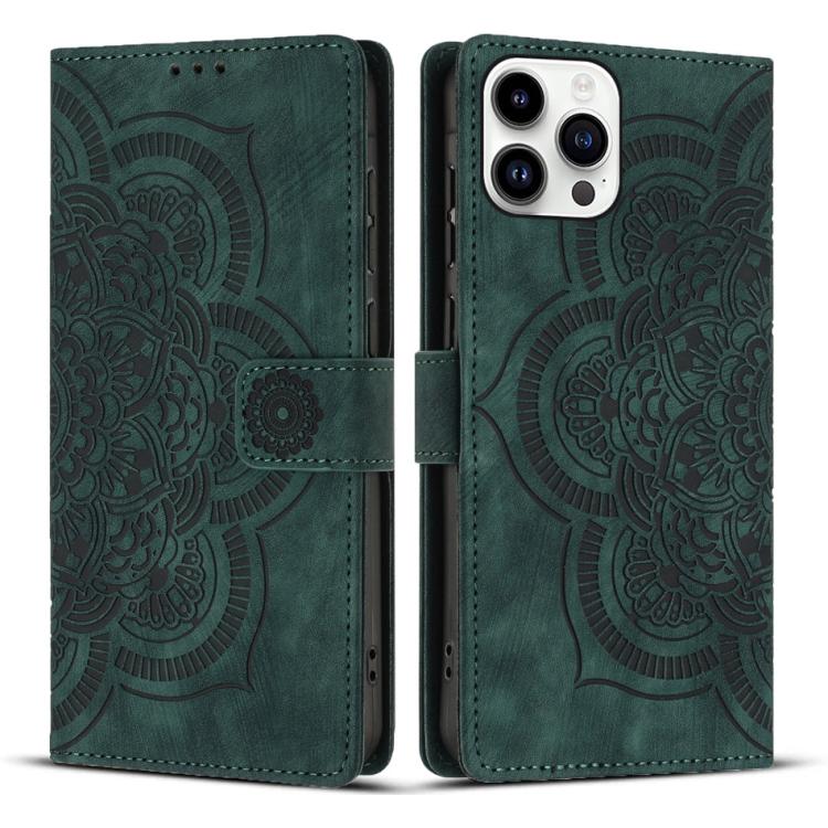 Mandala Embossed Retro Frosted Leather Phone Case, For iPhone 16, For iPhone 15 Pro Max, For iPhone 15 Pro, For iPhone 15 Plus