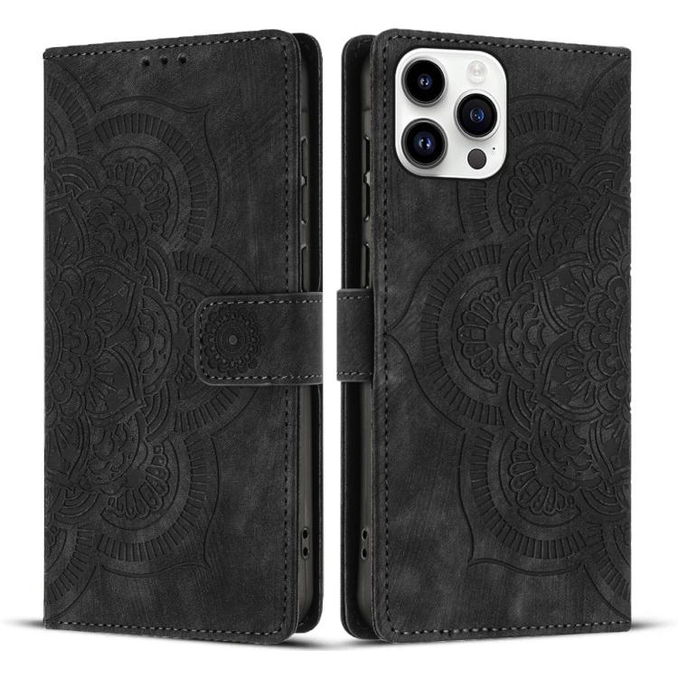 Mandala Embossed Retro Frosted Leather Phone Case, For iPhone 16, For iPhone 15 Pro Max, For iPhone 15 Pro, For iPhone 15 Plus