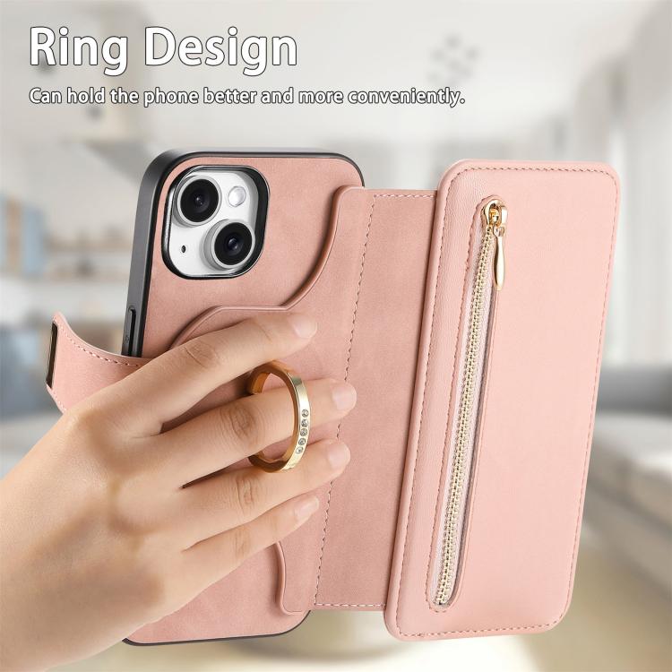 Ring Zipper Wallet RFID Blocking MagSafe Leather Phone Case, For iPhone 14 Plus, For iPhone 14, For iPhone 14 Pro