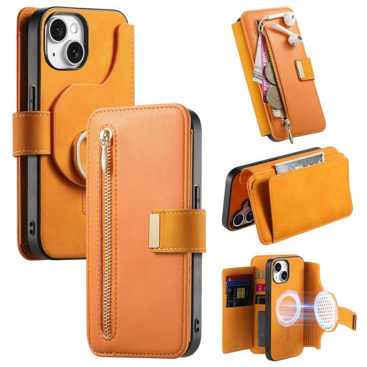Ring Zipper Wallet RFID Blocking MagSafe Leather Phone Case, For iPhone 14 Plus, For iPhone 14, For iPhone 14 Pro