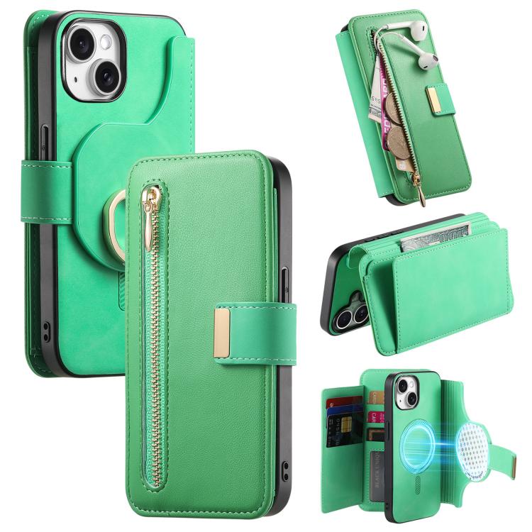 Ring Zipper Wallet RFID Blocking MagSafe Leather Phone Case, For iPhone 14 Plus, For iPhone 14, For iPhone 14 Pro