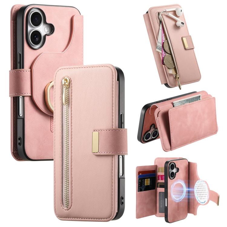 Ring Zipper Wallet RFID Blocking MagSafe Leather Phone Case, For iPhone 17e / 16e, For iPhone 16 Pro Max, For iPhone 16 Pro