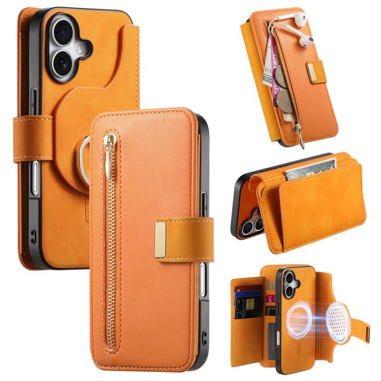 Ring Zipper Wallet RFID Blocking MagSafe Leather Phone Case, For iPhone 17e / 16e, For iPhone 16 Pro Max, For iPhone 16 Pro