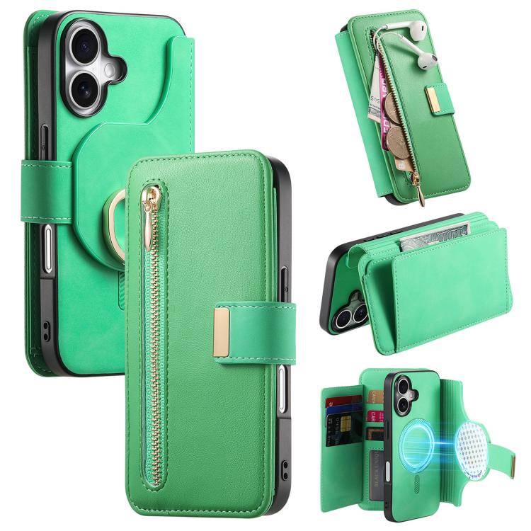 Ring Zipper Wallet RFID Blocking MagSafe Leather Phone Case, For iPhone 17e / 16e, For iPhone 16 Pro Max, For iPhone 16 Pro