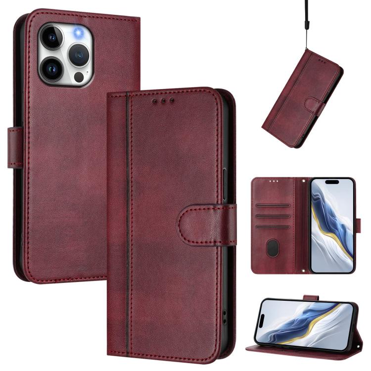 Line Splicing Buckle Retro Leather Phone Case, For iPhone 17, For iPhone Air, For iPhone 16 Pro Max