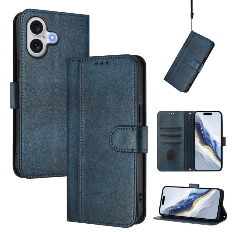 Line Splicing Buckle Retro Leather Phone Case, For iPhone 17, For iPhone Air, For iPhone 16 Pro Max