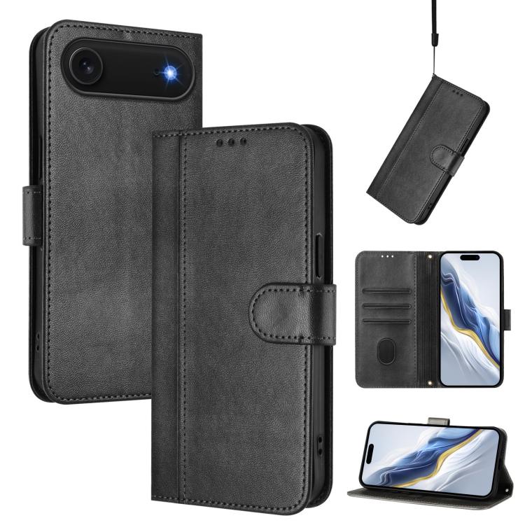 Line Splicing Buckle Retro Leather Phone Case, For iPhone 17, For iPhone Air, For iPhone 16 Pro Max