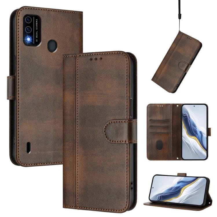 Line Splicing Buckle Retro Leather Phone Case, For itel A48