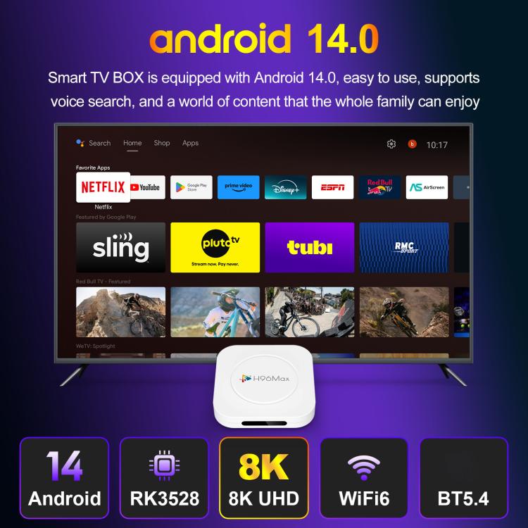 H96 Max M1 Plus Android 14.0 Smart TV Box, RK3528 Quad-core ARM Cortex-A53, 2GB+16GB, 4GB+32GB, 4GB+128GB