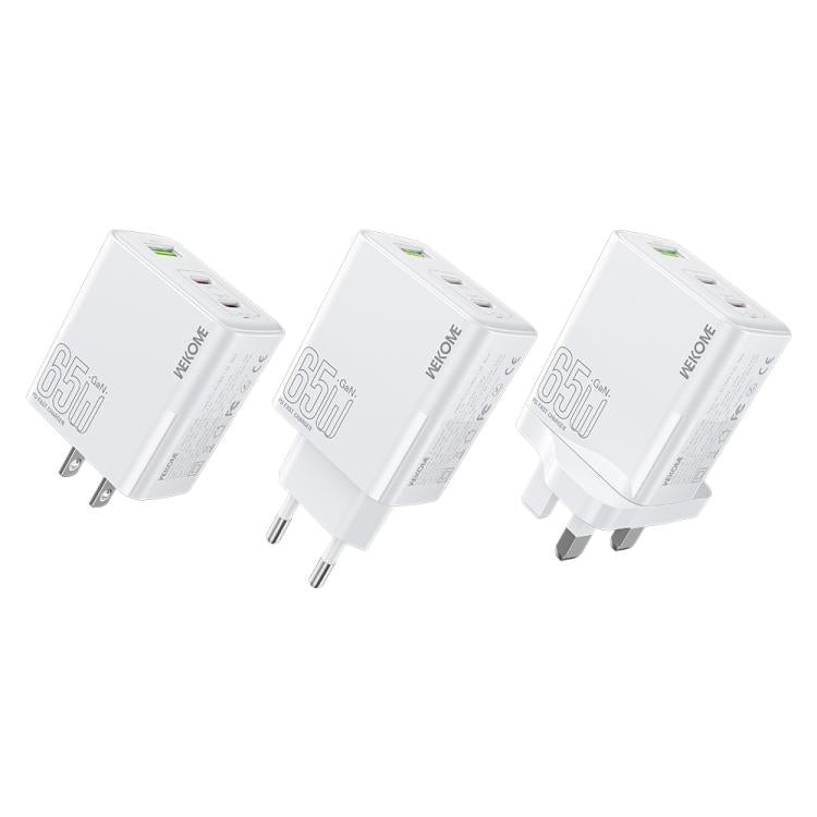 WK WP-U66 Kinkong 65W Dual USB-C / Type-C + USB GaN Fast Charger, UK Plug, US Plug, EU Plug