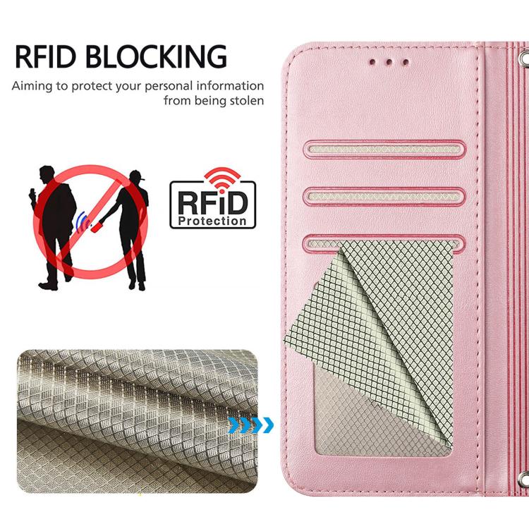 Litter Panda Embossing RFID Leather Phone Case with Lanyard, For iPhone 16, For iPhone 15 Pro Max, For iPhone 15 Pro, For iPhone 15 Plus