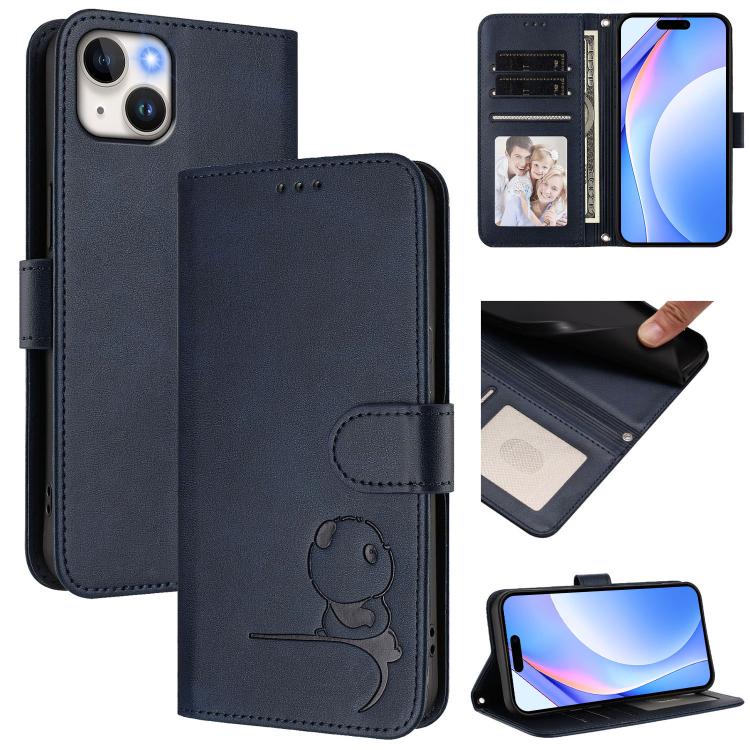 Litter Panda Embossing RFID Leather Phone Case with Lanyard, For iPhone 16, For iPhone 15 Pro Max, For iPhone 15 Pro, For iPhone 15 Plus