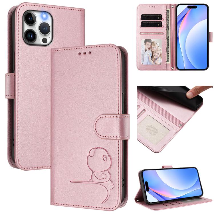 Litter Panda Embossing RFID Leather Phone Case with Lanyard, For iPhone 13 mini, For iPhone 12 / 12 Pro, For iPhone 12 Pro Max, For iPhone 12 mini