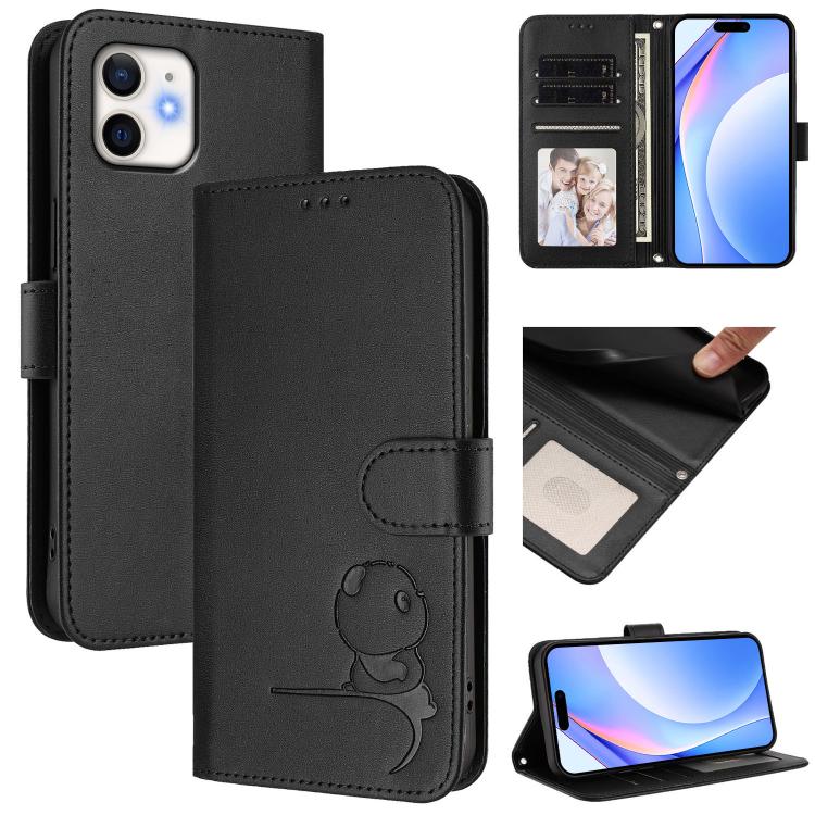Litter Panda Embossing RFID Leather Phone Case with Lanyard, For iPhone 13 mini, For iPhone 12 / 12 Pro, For iPhone 12 Pro Max, For iPhone 12 mini