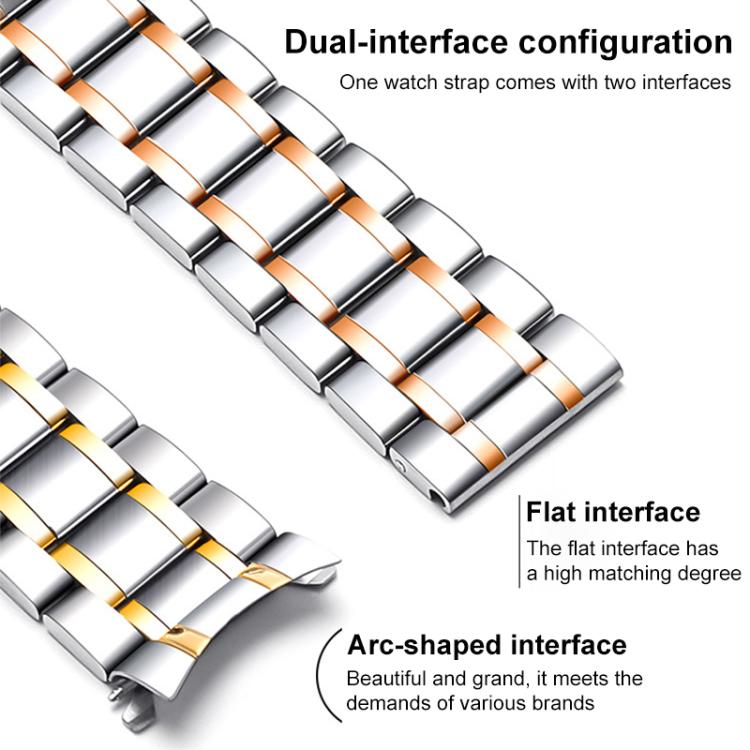 xDfind Five-bead Solid Stainless Steel Butterfly Buckle Watch Band, 14mm, 18mm, 20mm, 22mm