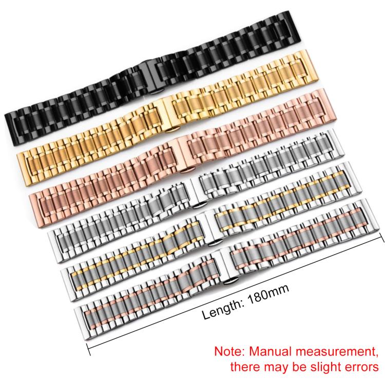 xDfind Five-bead Solid Stainless Steel Butterfly Buckle Watch Band, 14mm, 18mm, 20mm, 22mm