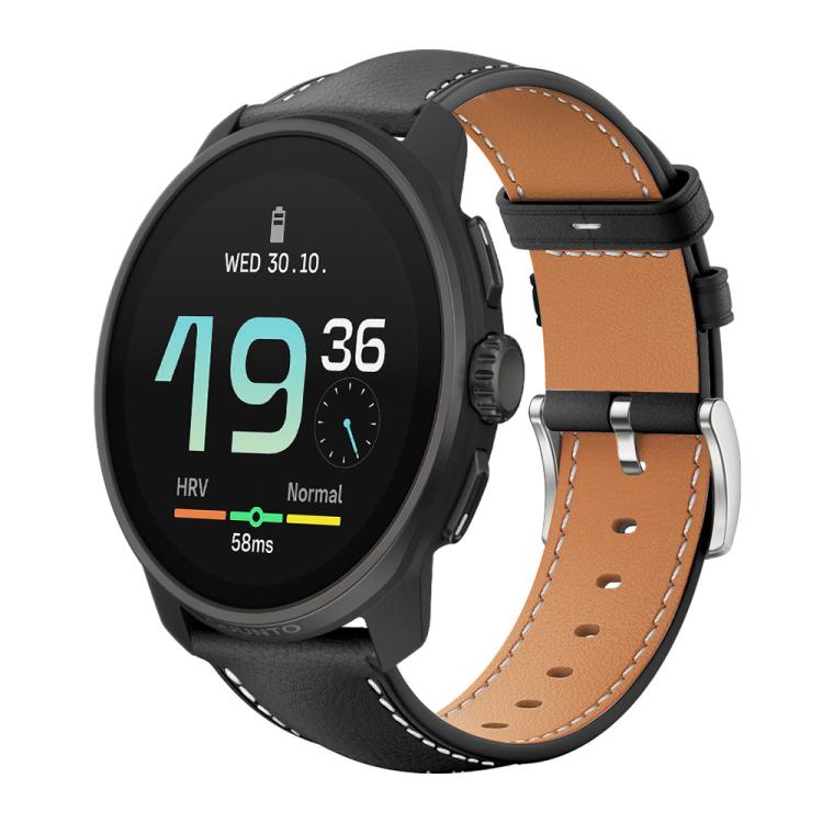 xDfind Flat Head Black Shark Fine Grain Leather Watch Band, 22mm For Suunto Race S / Race / 9 Peak / 5 Peak