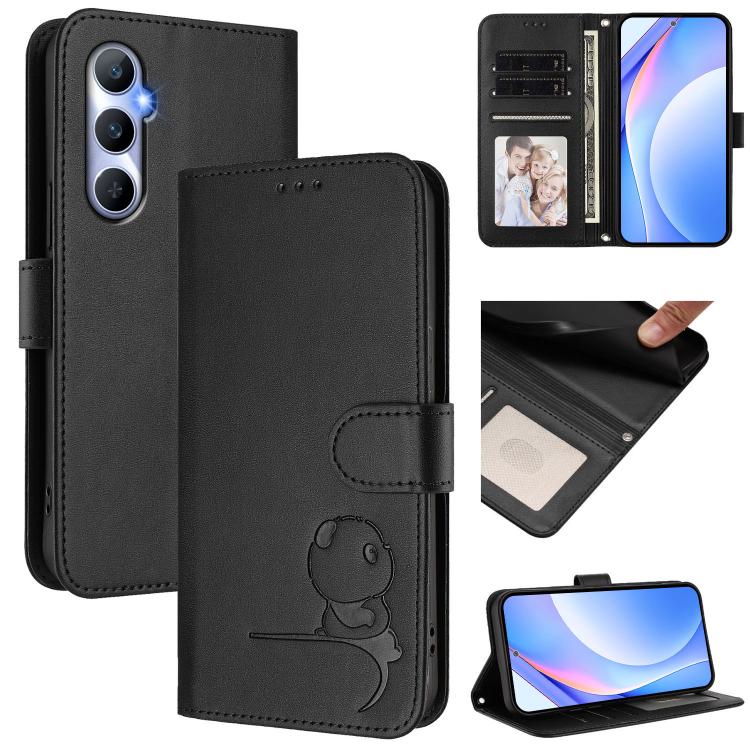 Litter Panda Embossing RFID Leather Phone Case with Lanyard, For Realme C65 4G, For Realme C55 / Narzo N55