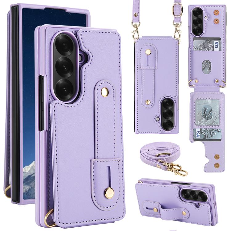 Wristband Vertical Flip Wallet Back Cover Phone Case with Long Lanyard, For Galaxy Z Fold8 Ultra 5G, For Samsung Galaxy Z Fold7 5G, For Samsung Galaxy Z Fold5 5G, For Samsung Galaxy Z Fold4 5G