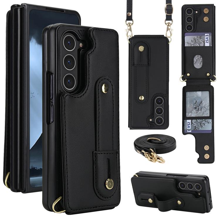 Wristband Vertical Flip Wallet Back Cover Phone Case with Long Lanyard, For Galaxy Z Fold8 Ultra 5G, For Samsung Galaxy Z Fold7 5G, For Samsung Galaxy Z Fold5 5G, For Samsung Galaxy Z Fold4 5G